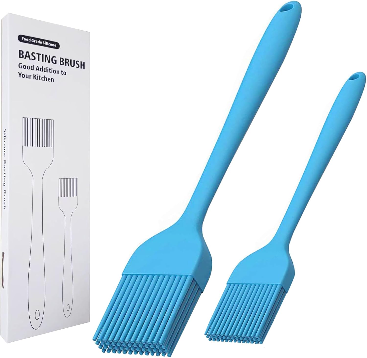 KitsKap Lot de 2 pinceaux à badigeonner en silicone pour huile, barbecue, grill, cuisson de sauce, passe au lave-vaisselle (Bleu)