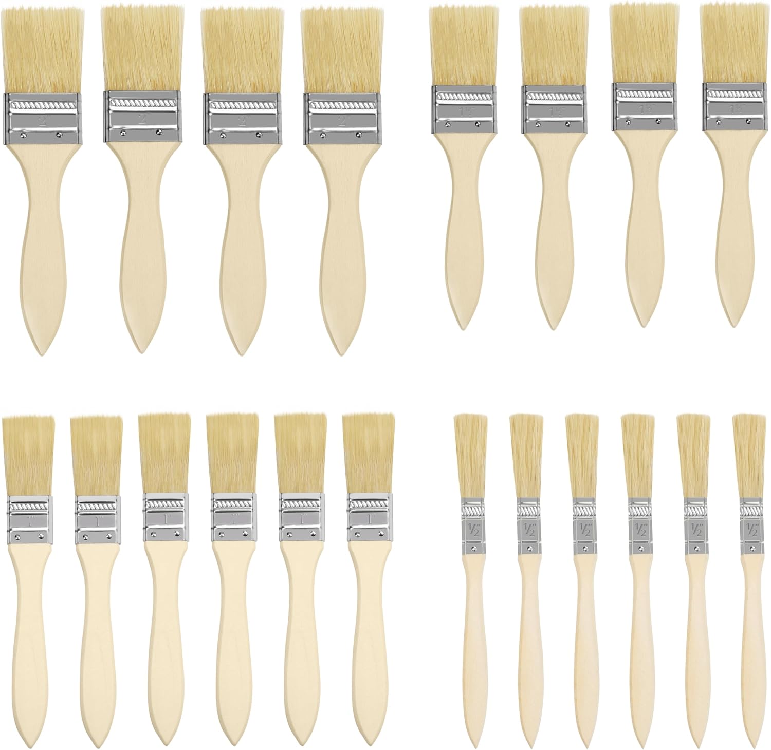 Lot de 20 Pinceaux Peinture 5,08 cm, 3,81 cm, 2,54 cm et 1,27 cm - Pinceau Peinture Plat Professionnel avec Manche en Bois - Pinceaux pour Peinture Murale Vernis Colles Bricolage
