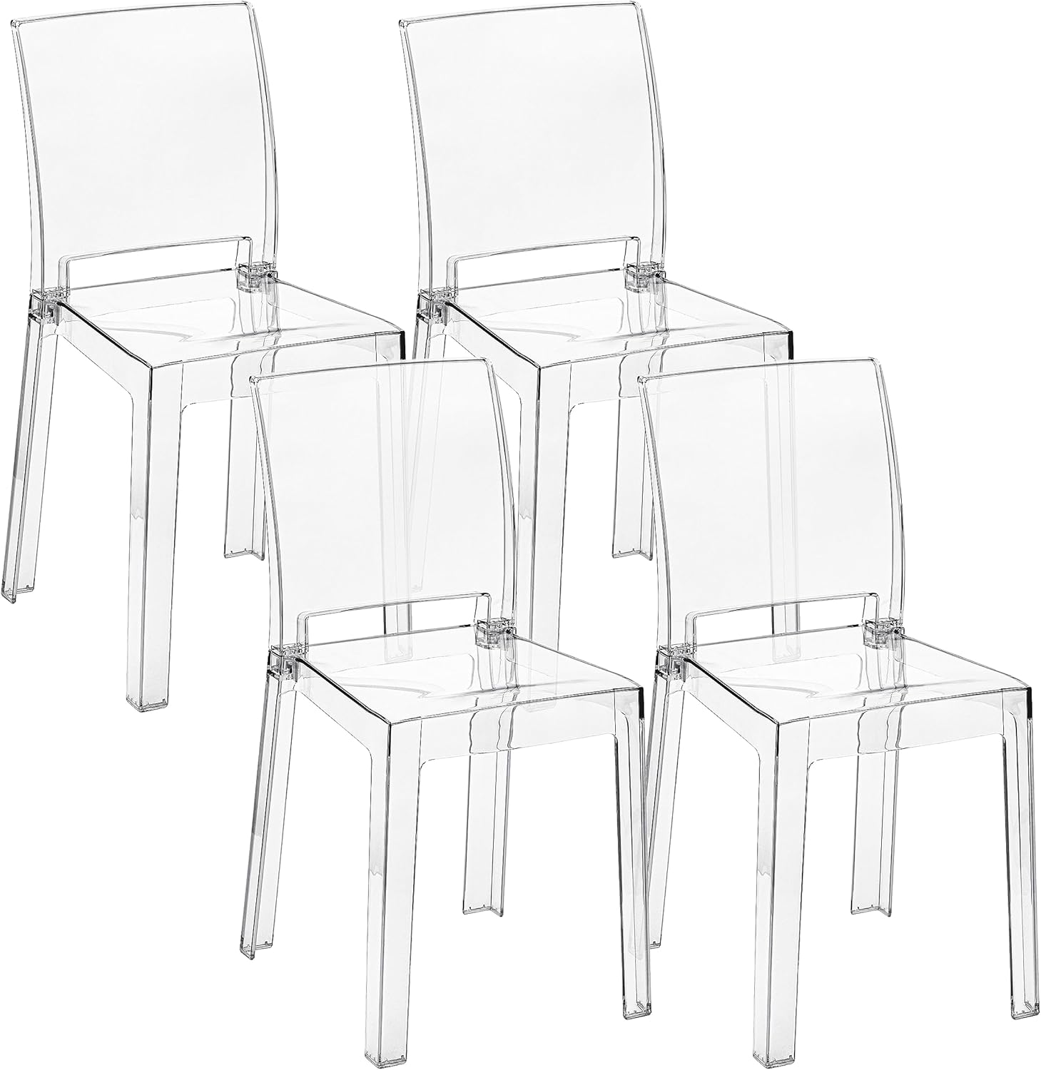 Baroni Home Lot de 4 Chaises en Plexiglas pour la Salle à Manger, Chaises Modernes Démontables en 2 Parties avec Assise Ergonomique et Dossier Incurvé, Chaise de Cuisine Transparent 36x81x43 cm
