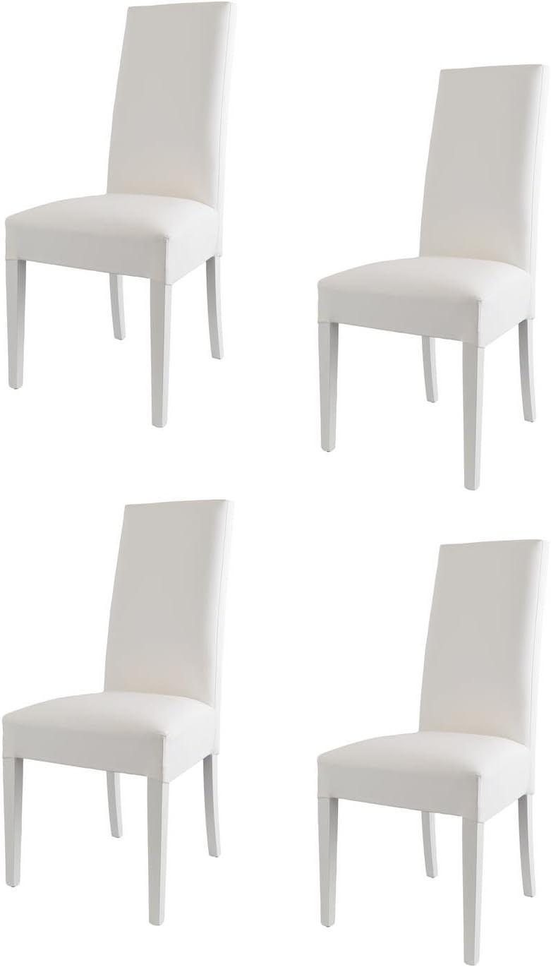 Tommychairs - Set 4 chaises LUISA pour cuisine, bar et salle à manger, robuste structure en bois de hêtre peindré en blanc, assise et dossier rembourrés et revêtus en cuir artificiel couleur blanc