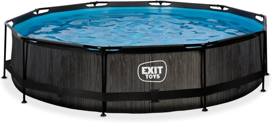 Piscine Tubulaire Black Wood - ø360x76cm - Piscine Hors Sol Ronde Grande avec Pompe Filtrante à Cartouche - Entrée Basse - Idéal pour les Jeunes Enfants - Cadre Stable - Design Unique - Noir