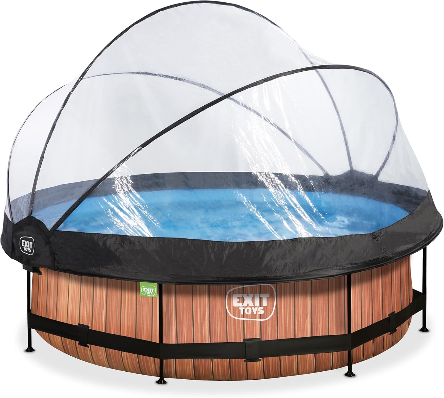 Piscine Tubulaire Wood avec Dôme Multifonctionnel - ø300x76cm - Piscine Hors Sol Ronde avec Pompe Filtrante à Cartouche - Entrée Basse - pour l'eau de la Piscine Propre et Chaude - Marron