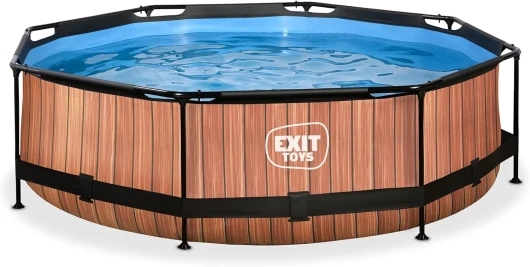 Piscine Tubulaire Wood - ø300x76cm - Piscine Hors Sol Ronde avec Pompe Filtrante à Cartouche - Entrée Basse - Idéal pour Les Jeunes Enfants - Cadre Stable - Design Unique - Marron