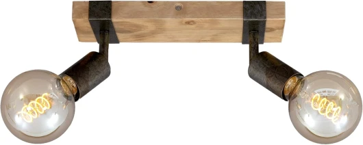Spot, plafonnier rétro vintage, spots orientables et pivotants, 2x E27, métal-bois, couleur : Noir et marron, 28x10x9cm (Lxlxh)