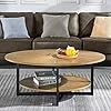 Table-basse ronde en bois massif pour 2 étages, table-basse ovale de style vintage moderne, plateau en bois massif et pieds en fer en forme de croix, table-basses, tables de salon, 110 x 66 x 45,5 cm