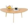 Table Basse Ovale de Salon, Manguier Massif et Pieds en Bois de chêne, Style Industriel, pour Salon, Chambre, 120CM(Bois Naturel)
