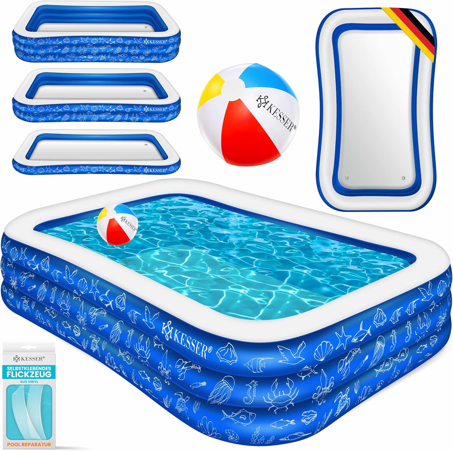 KESSER® Piscine Gonflable Piscine familiale pour Enfants et Adultes Piscine de Jardin Piscine familiale été 305x183x56 cm Pataugeoire 1180 litres de Remplissage Adapté aux Enfants Trous de Drainage