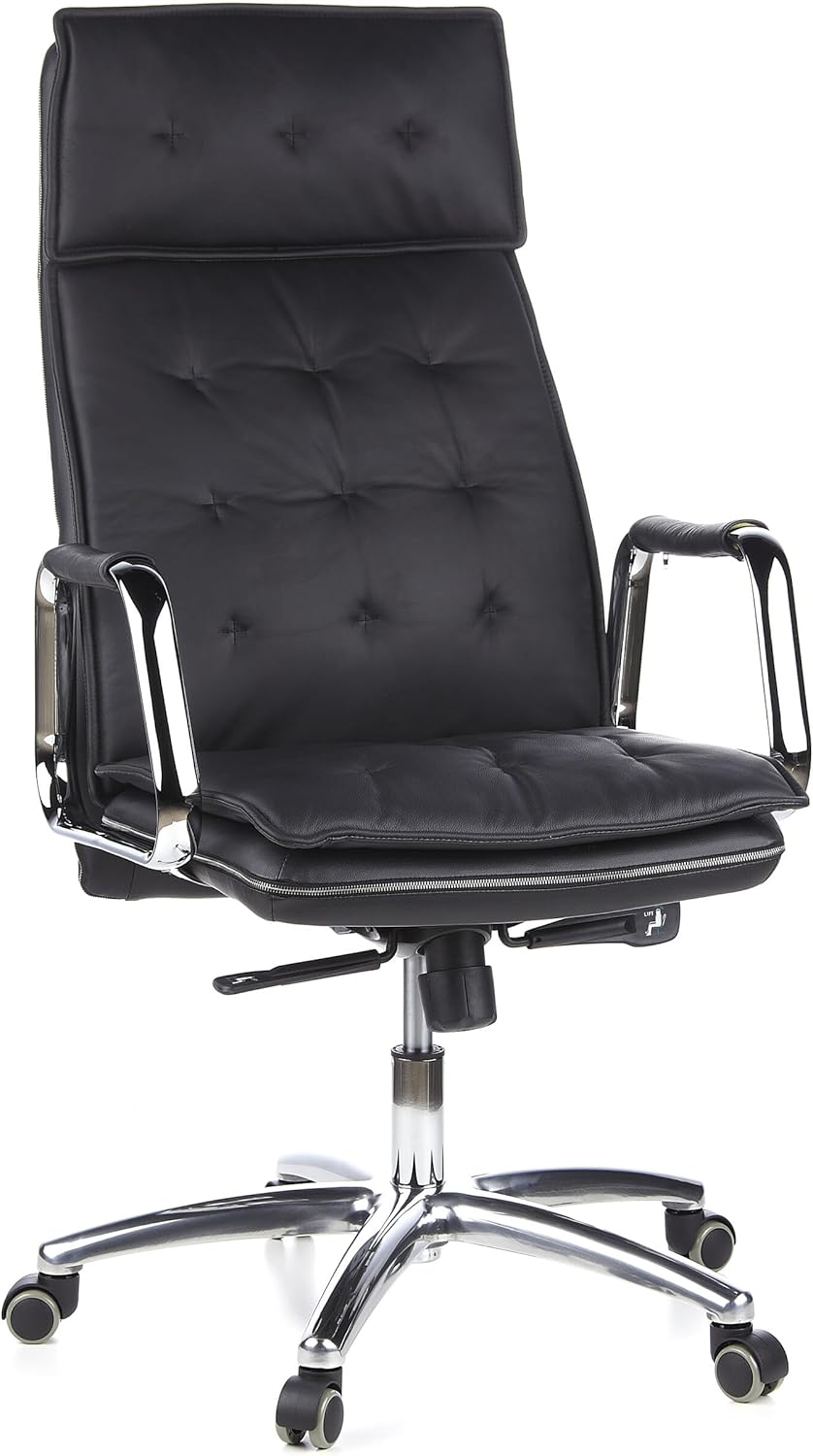 600920 Fauteuil de Direction Villa 20 Cuir Nappa Noir Chaise de Bureau avec Haut Dossier