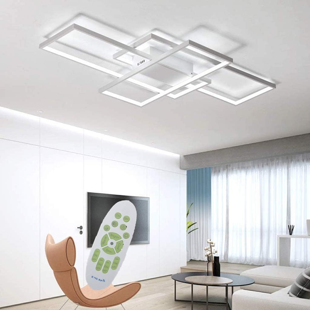 LED Dimmable Plafonnier Salon Lampe Avec Télécommande Moderne Plafond Plafond Creative Métal Acrylique Design Plafond Lampe Éclairage Chambre Décor Lampe,Blanc,105cm