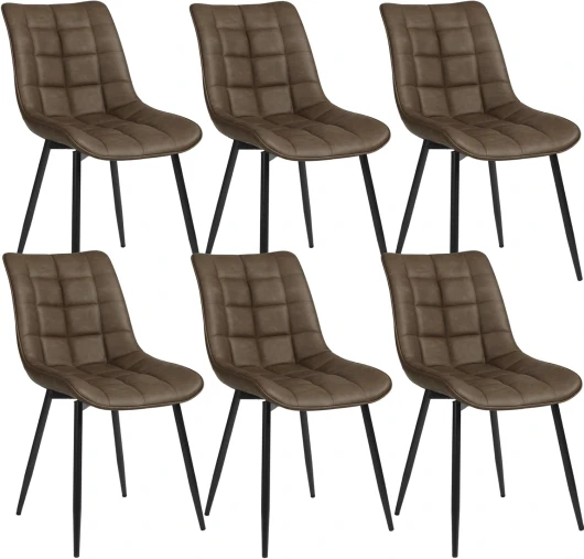 6 X Chaise de Salle à Manger Chaise Design Moderne Assise en Similicuir Bien rembourrée Cadre en métal,Brun BH207br-6
