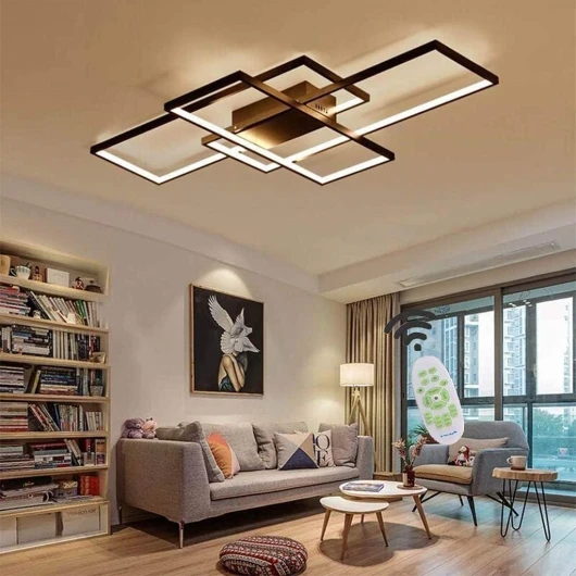 LED Dimmable Plafonnier Salon Lampe Avec Télécommande Moderne Plafond Creative Métal Acrylique Design Éclairage Chambre Décor Lampe,Noir,105cm