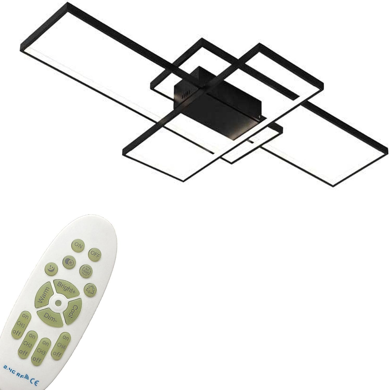 Plafonnier LED Moderne, Luminaire Plafonnier Salon Dimmable, 3000K-6000K 60W 6000LM, Lustre LED pour Chambre, Cuisine, 80cm, Noir