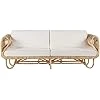 Banquette Canapé 2 Places en Rotin Naturel avec Accoudoirs Décoratifs et Coussins Beiges Salon ou Jardin au Style Boho et Rustique