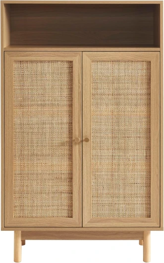 Buffet Helena Effet chêne et cannage rotin 2 Portes 80cm