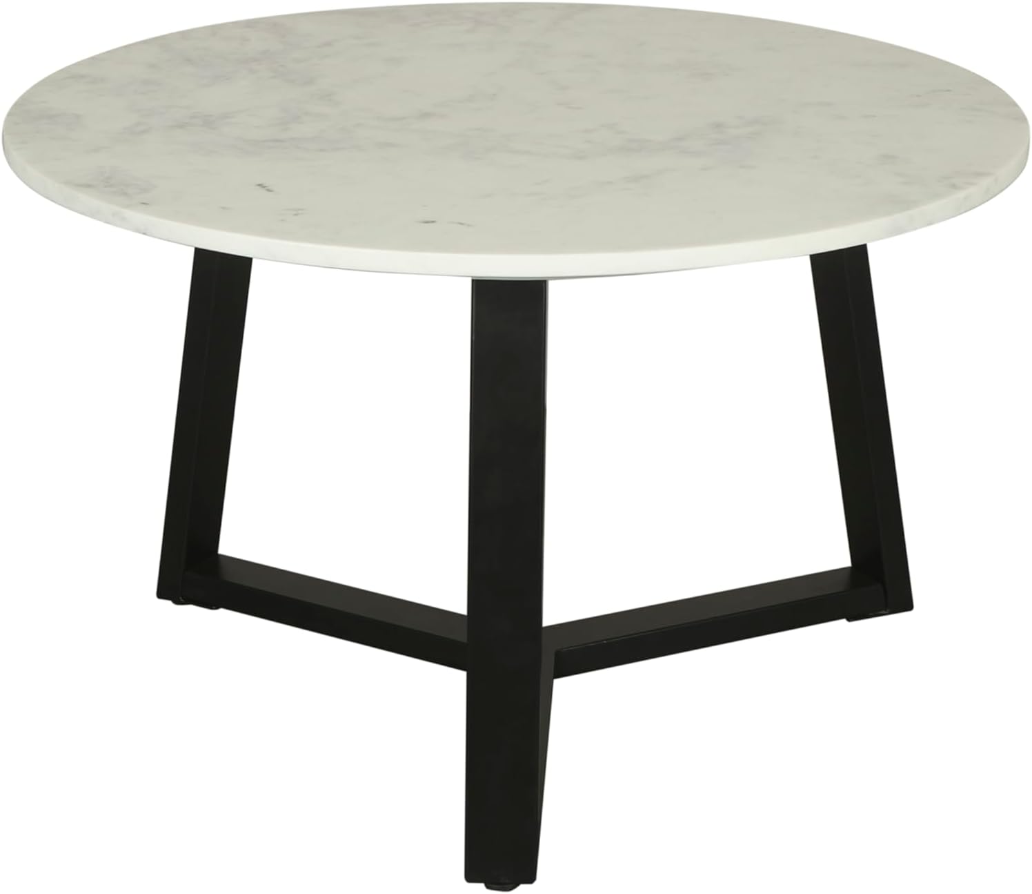 ByLIVING Table Basse Cross/Plateau de Table en marbre Blanc/Structure en métal Noir/Table Basse/Table de Salon/Table Ronde/diamètre 75 x Hauteur 46 cm