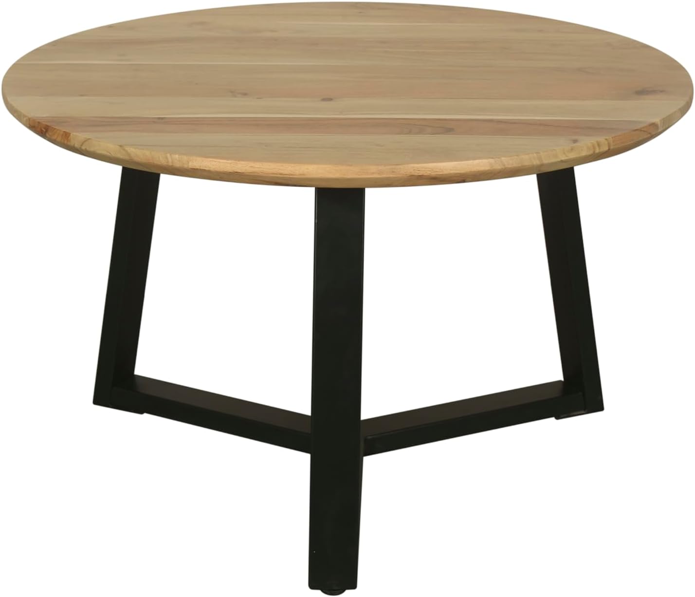 ByLIVING Table Basse Cross/Plateau de Table Bois Massif Acacia Naturel/Armature Métal Noir/avec Bord Suisse/Table Basse/Table de Salon/Ronde/D 75 x H 46 cm (Acacia, Marron)