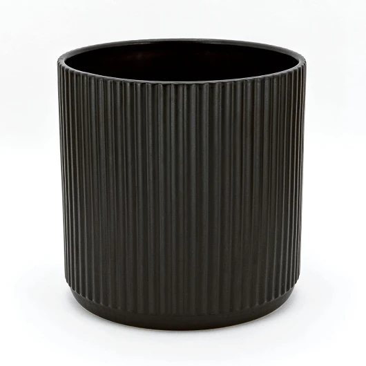 Pot en Ronde céramique rainuré, 20.32 cm, Noir