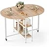 Table à Manger Pliable, Table de Cuisine avec 2 Etagères de Rangement, Design Bord Arrondi, pour Petits Espaces Salle à Manger Cuisine, 120 x 80 x 75 cm, Chêne et Blanc
