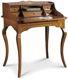 Meuble Secrétaire Bureau en Bois, Noyer Foncé - Bureau avec Rangement Classique avec 6 Tiroirs et Plateau Coulissant 78x50x94H - Meuble Salon et Meuble Chambre - Made in Italy