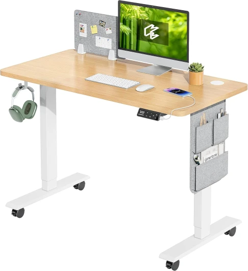 Bureau Assis Debout Electrique (100 x 60 cm) Montage Facile Bureau Réglable en Hauteur électrique avec 4 Commandes Mémoire et Tableau Mémo et 360° Bureau SN1 (Oak)