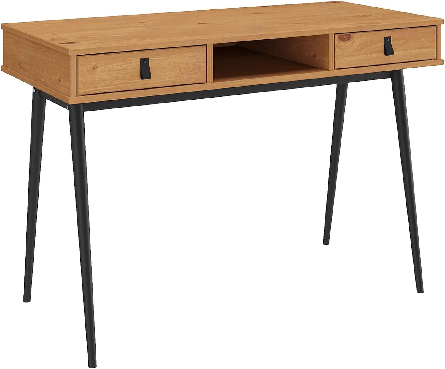 Bureau Kim secrétaire en pin Massif avec 2 tiroirs et 1 Niche Bois lasuré chêne/Noir