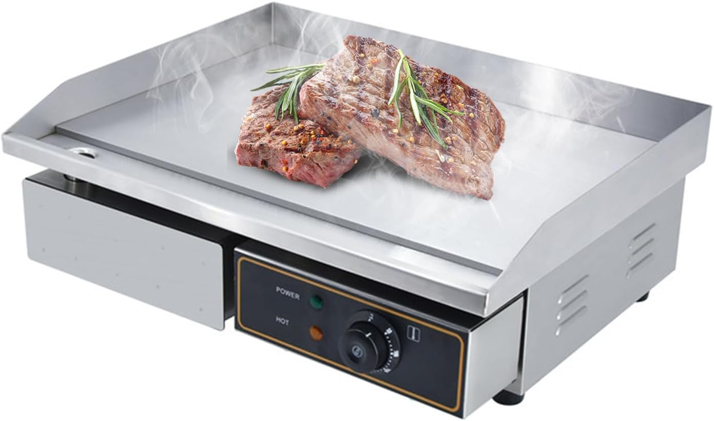 Plancha Électrique Plaque De Acier Inoxydable 53cm Antiadhésive 3000W Professionnelle De Cuisson En Le Fer Durable Grill, Epaisseur De La Surface De Cuisson : 8mm