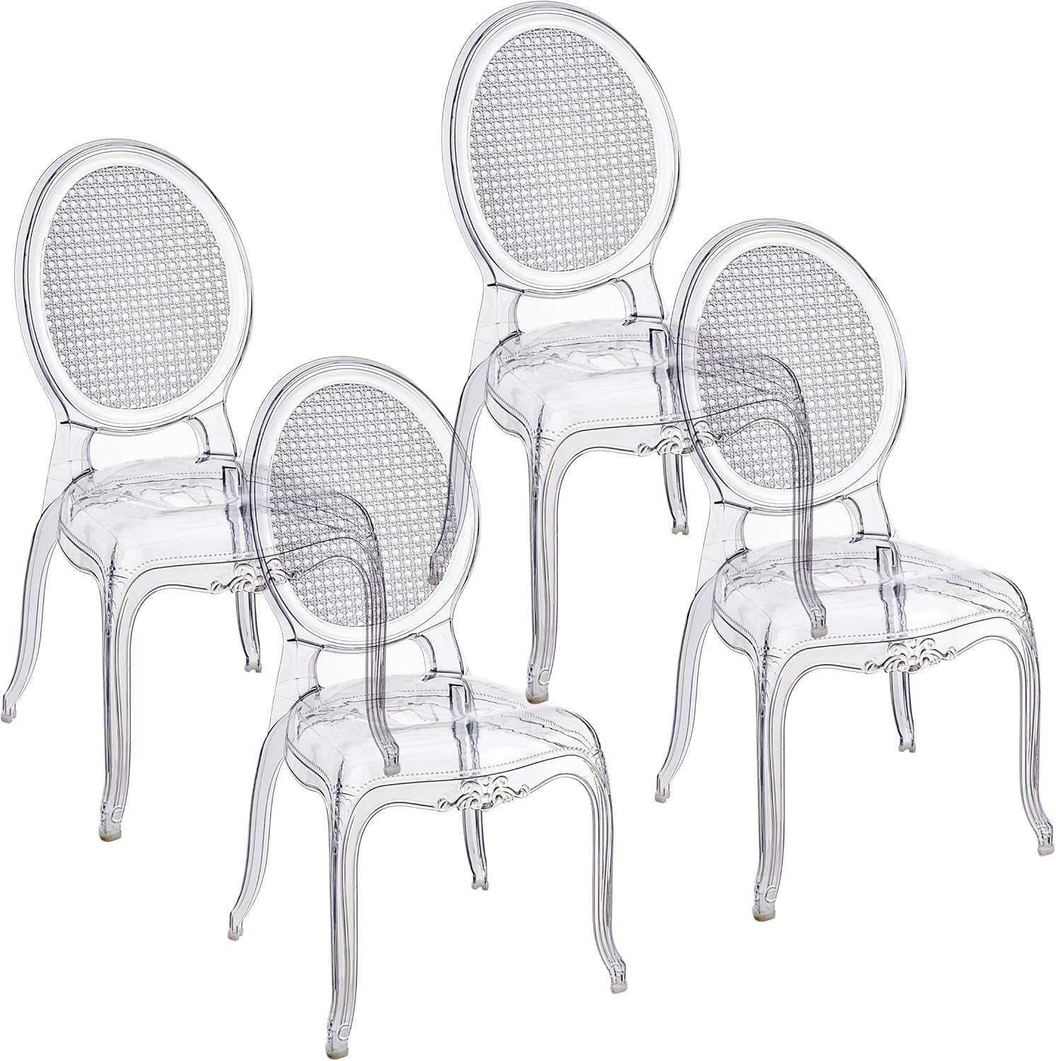 Baroni Home Set de 4 Chaises en Polycarbonate Transparent, Assise au Design Élégant Empilable et Imperméable pour Salon, Salle à Manger, Chambre à Coucher, 48X46X98 cm, Vienna