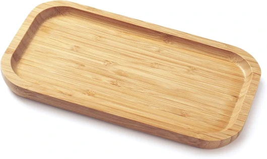 Plateau Bambou, Plateau de Service Bois, Plateaux pour Articles de Toilette, Plateau Comptoir, Plateau Décoratif Rectangulaire pour Organiser, 25 x 14 x 2 cm