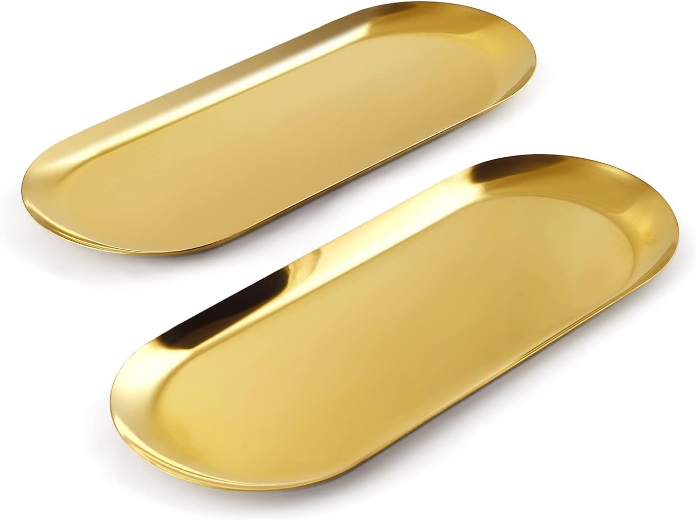 Plateau Ovale, 2 pièces Plateaux de Rangement en Acier Inoxydable, Plateau décoratif, Plateau à Fruits en Métal, Plateau pour cosmétiques, Stockage de Bijoux, Petits Objets, Bougies - 30 x 12 cm