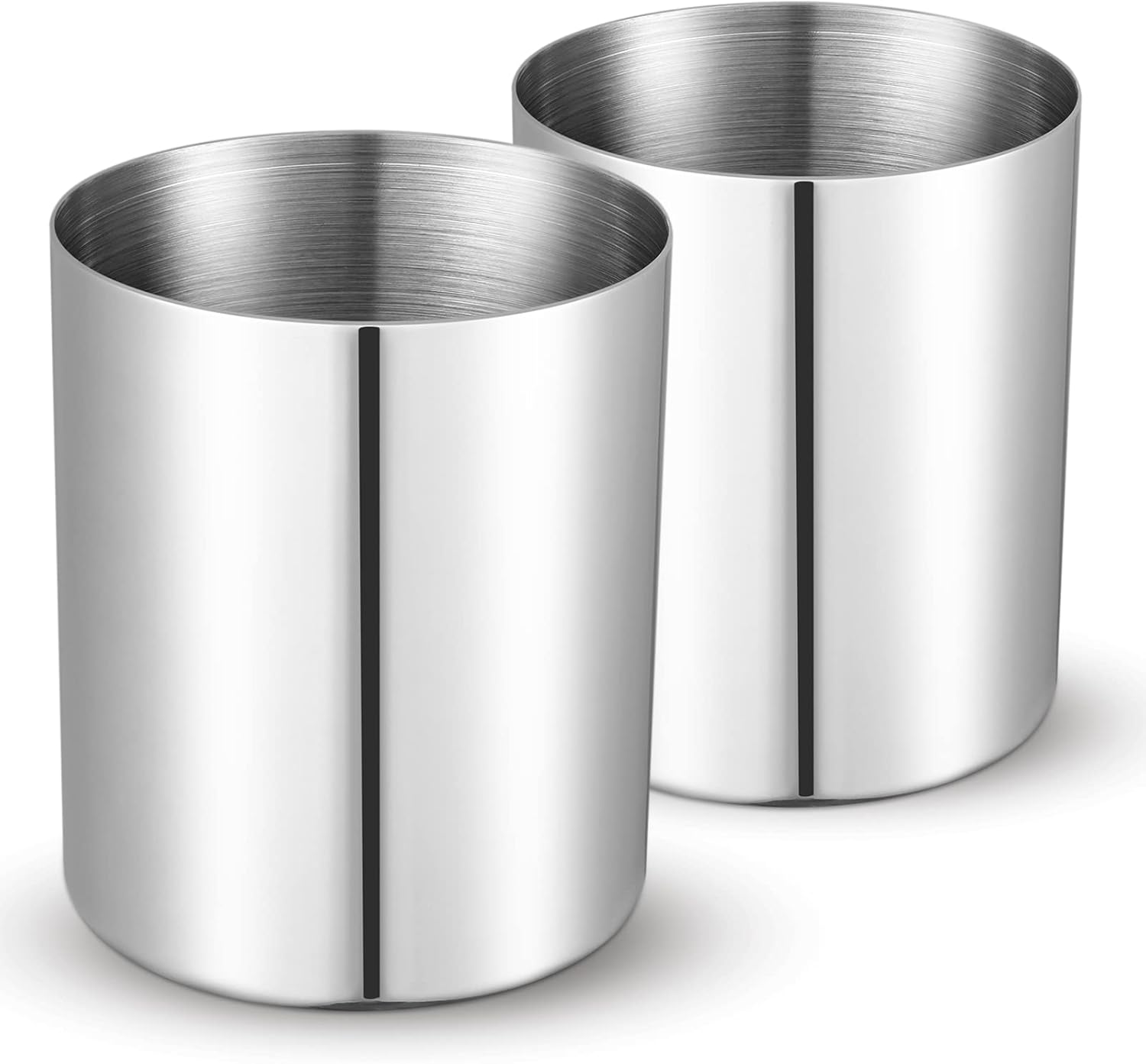 Lot de 2 porte-stylos ronds en acier inoxydable argenté, mini vase minimaliste en métal, organisateur de papeterie de bureau, porte-pinceaux de maquillage plaqué sous vide