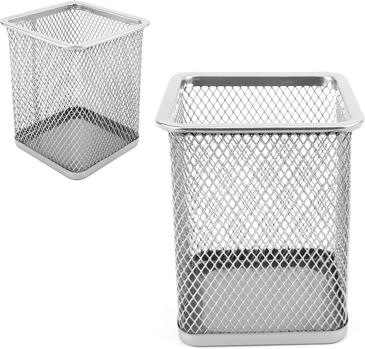 D.RECT - Lot de 2 - Métal carré - Porte-stylo - Cube en métal métallique - Maille multifonction pour stylo à bille argenté