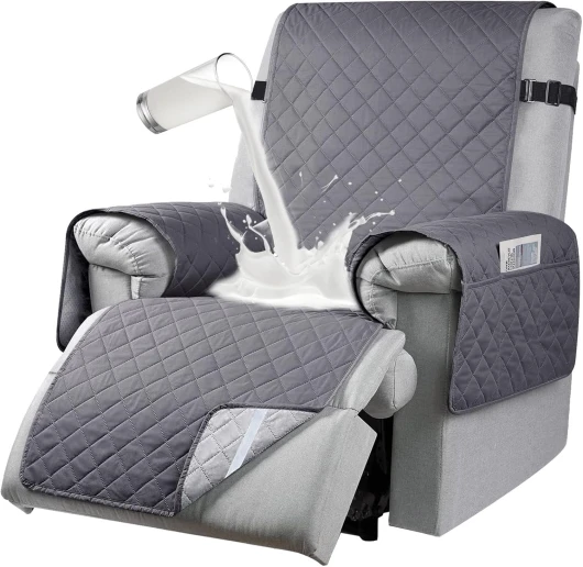 Étanche Housse pour Fauteuil Relax Electrique, Antidérapant Housse de Chaise Inclinable avec Poches Latérales, Lavable Protection Fauteuil Relax 1 Place, 25Inch,Gris,1 Seater