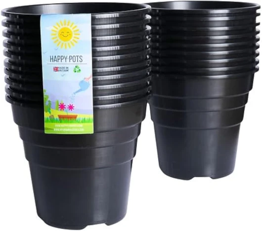 Lot de 20 pots de fleurs en plastique de qualité supérieure pour intérieur/extérieur, décoration d'intérieur, jardinage, rond, robuste, résistant aux UV, recyclables, 15 cm, noir brillant