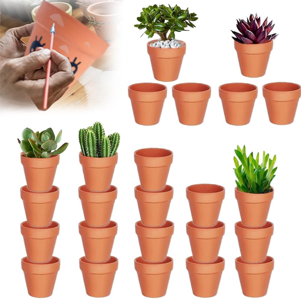 Abiemuce Lot de 24 Pots en Terre Cuite de 4 x 4,5 cm, Petits Pot en Argile, Mini Pots en Terre Cuite avec Trou de Drainage, Pot en Argile Réutilisable pour Plantes pour la Maison et Le Bureau