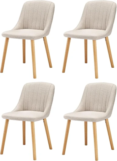 Chaise Beige Salle a Manger Lot de 4, Chaises de Cuisine en Polyester avec Pieds en Bois et Dossier pour Salon, Cuisine et Bureau