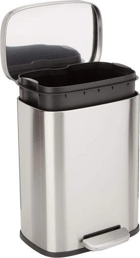 Poubelle rectangulaire antitache à pédale pour salle de bain, chambre ou salon, se ferme en douceur, acier inoxydable brossé, 12 l, finition nickel satiné, 29 x 25 x 38 cm (L x l x H)
