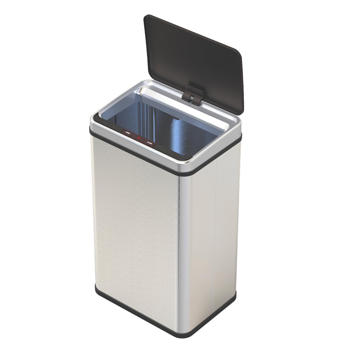 Poubelle Automatique Pliable 50L - Poubelle à Capteur Résistante aux Empreintes - Couvercle à Fermeture Douce avec Fonction Manuelle en Option - Argenté et Noir