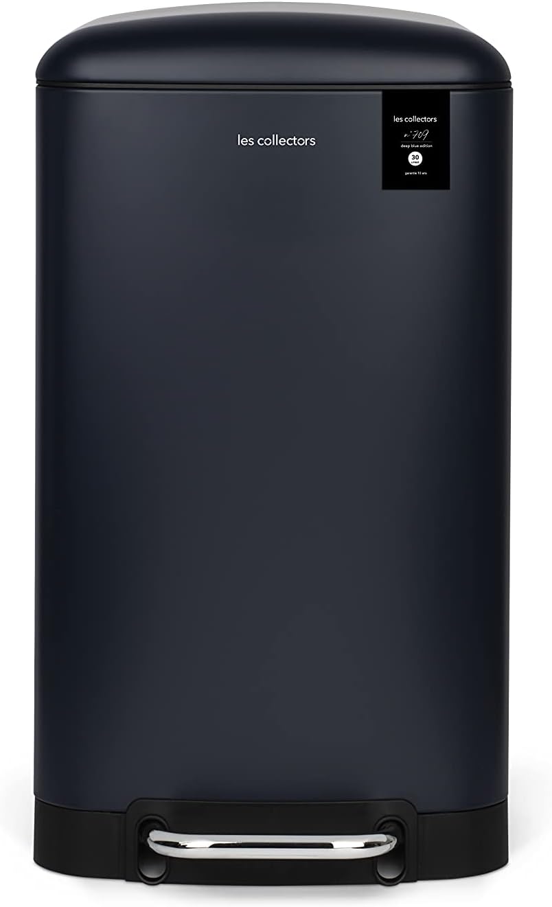 Poubelle de Cuisine à pédale Acier inoxydable n°709, Capacité 30 L, Compacte, Pratique, Seau intérieur amovible, Design, Résistante, Fermeture couvercle silencieuse, Bleu Foncé