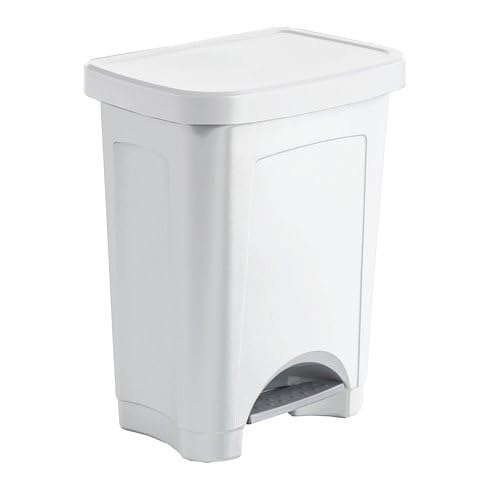 Poubelle Plastique, Rectangle Blanche à Pédale, 50 L