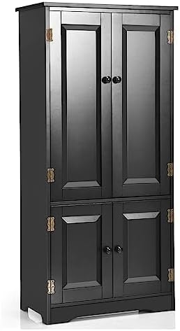 FANTASK Armoire de Rangement Vintage avec étagère réglable, Armoire de Salle de Bain, Armoire à Linge, en Bois, Style Maison de Campagne, Noire