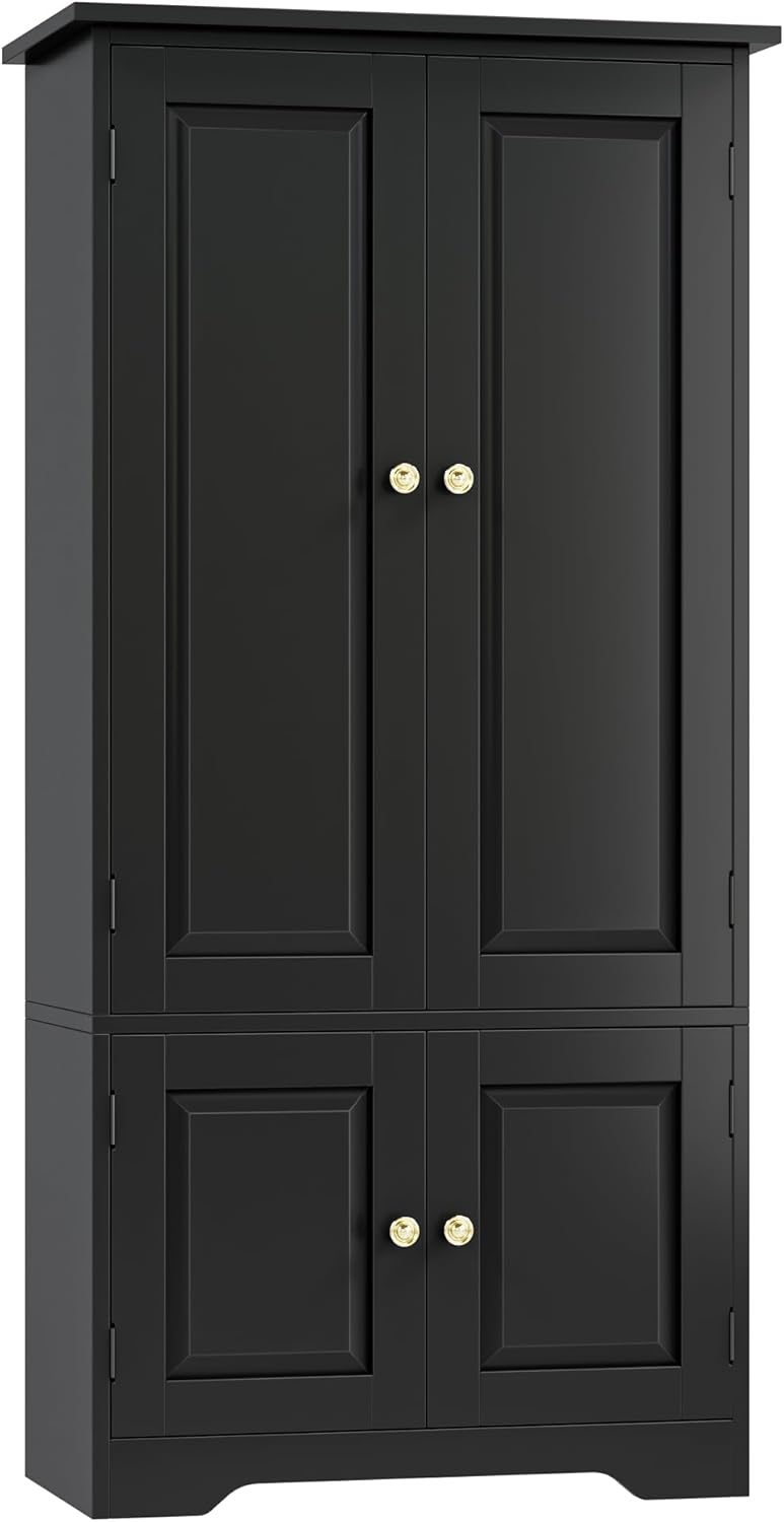 FORHILL Armoire de Rangement en Bois avec 4 Portes Meuble Haute de Rangement Buffet de Cuisine Armoire vestiaire pour Salon, Chambre, Bureau 58x31,5x123cm Noir
