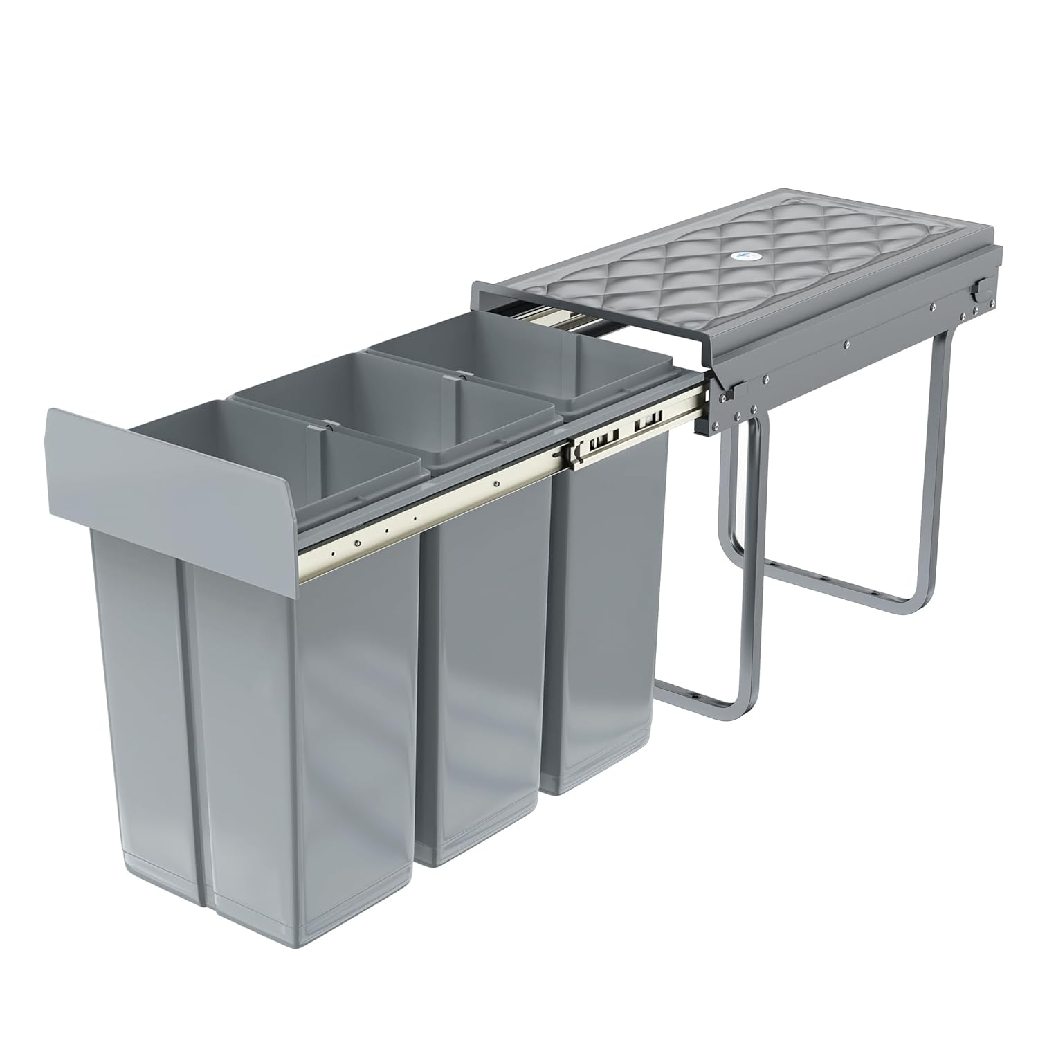 FIVMEN Poubelle de cuisine encastrable, 3 compartiments, extensible, avec rails télescopiques, système de tri sélectif, gris, 3 x 10 l