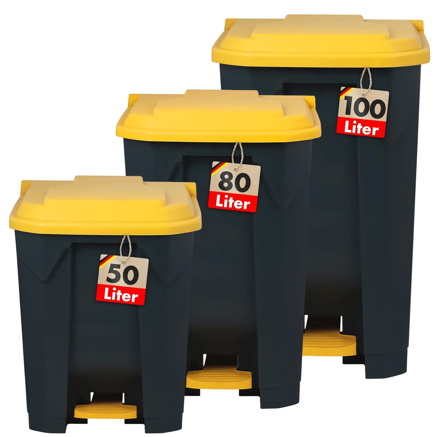 Poubelle de 50 litres, couvercle jaune, poubelle pour cuisine et bureau, système de tri des déchets, poubelle à pédale avec mécanisme Step-On Olaf