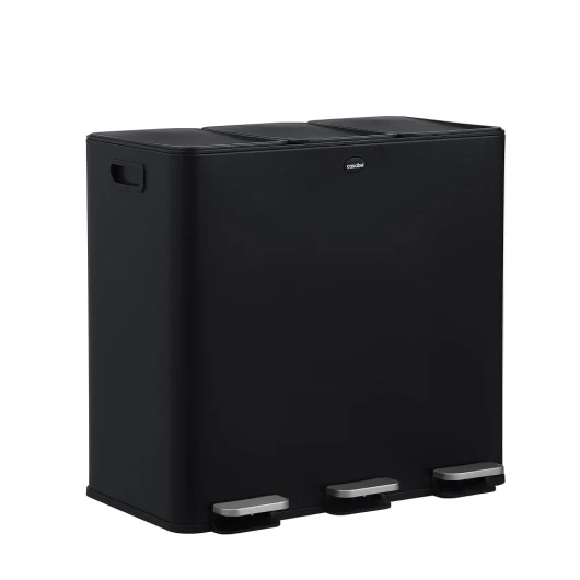 Poubelle Tri Sélectif 3x20L, Acier Inox Noir, Poubelle 60L Cuisine Recyclage Rectangulaire à Pédales, Anti Traces, Anti Odeurs, Systèmes de Tri des Déchets, Poubelle Tri Selectif 3 Bac