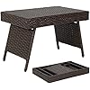 Table de Jardin Pliable en Résine, Table Basse Tressée avec Pieds Ajustable, Table d'Appoint Pliante, Peu Encombrante, pour Jardin/Terrasse/Balcon,60X40X40CM