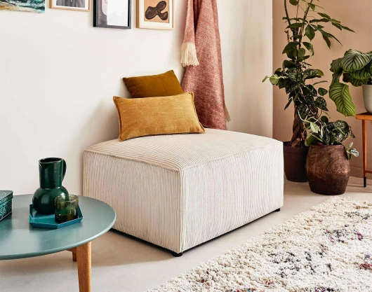 Best Mobilier - Pouf Topaze en Velours Côtelé Beige - Salon