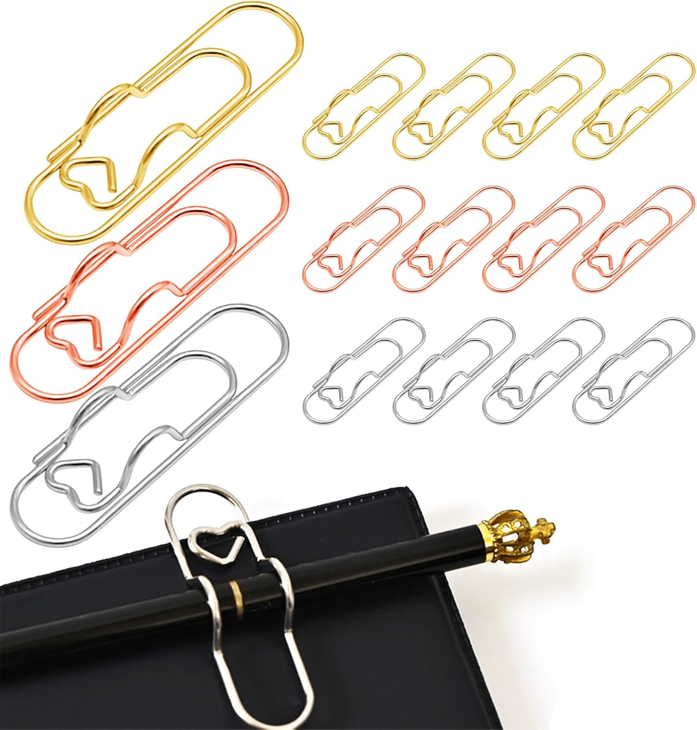 Lot de 15 trombones en métal pour cahiers, livres, journaux, presse-papiers, fournitures scolaires de bureau, porte-stylos en métal