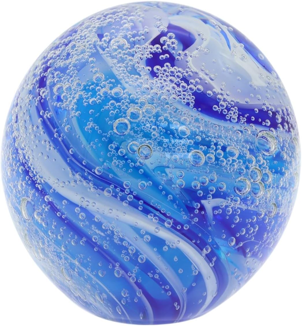 Générique Presse Papier Rond Sulfure en Verre Design Eau Mer Océan 10cm