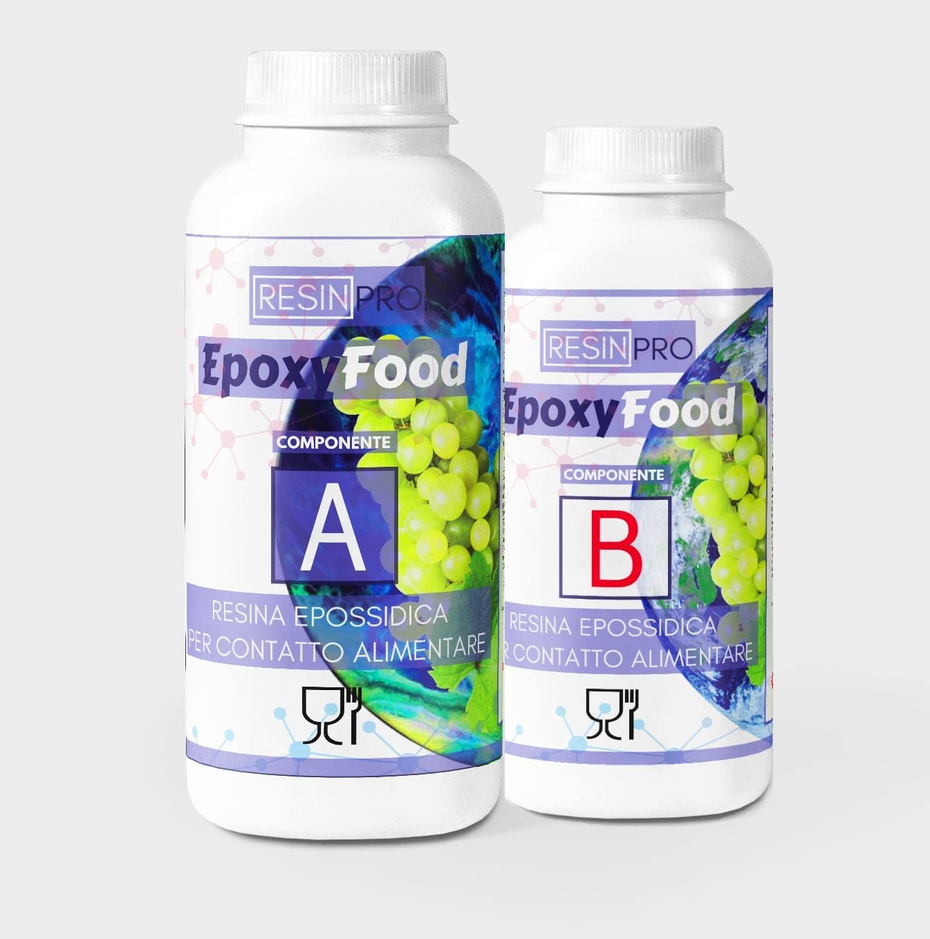 RESINE EPOXY EPOXYFOOD POUR CONTACT ALIMENTAIRE-0,75 kg: Idéal pour les tables, plateaux, assiettes et sous-verres - Gants gratuits - 100% Made in Italy
