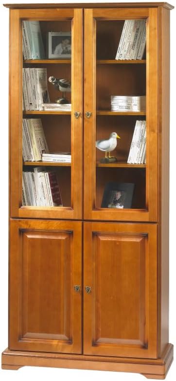 ACTUAL DIFFUSION Bibliothèque 4 Portes Merisier 6 Niches 5 Tablettes L 82.4 H 182.2 P 33 cm